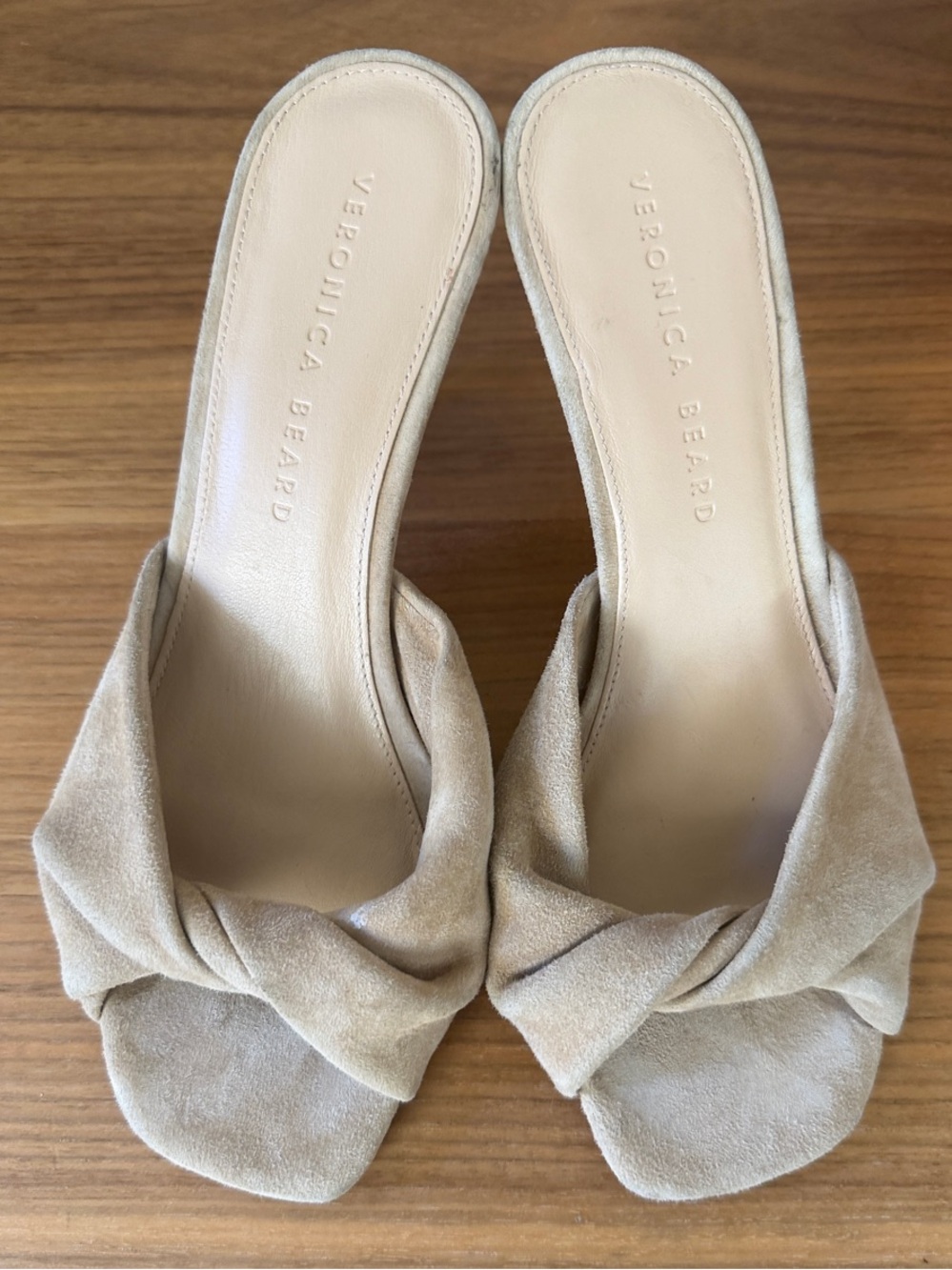 Veronica Beard Cream Suede Knot Slip-On Mules
